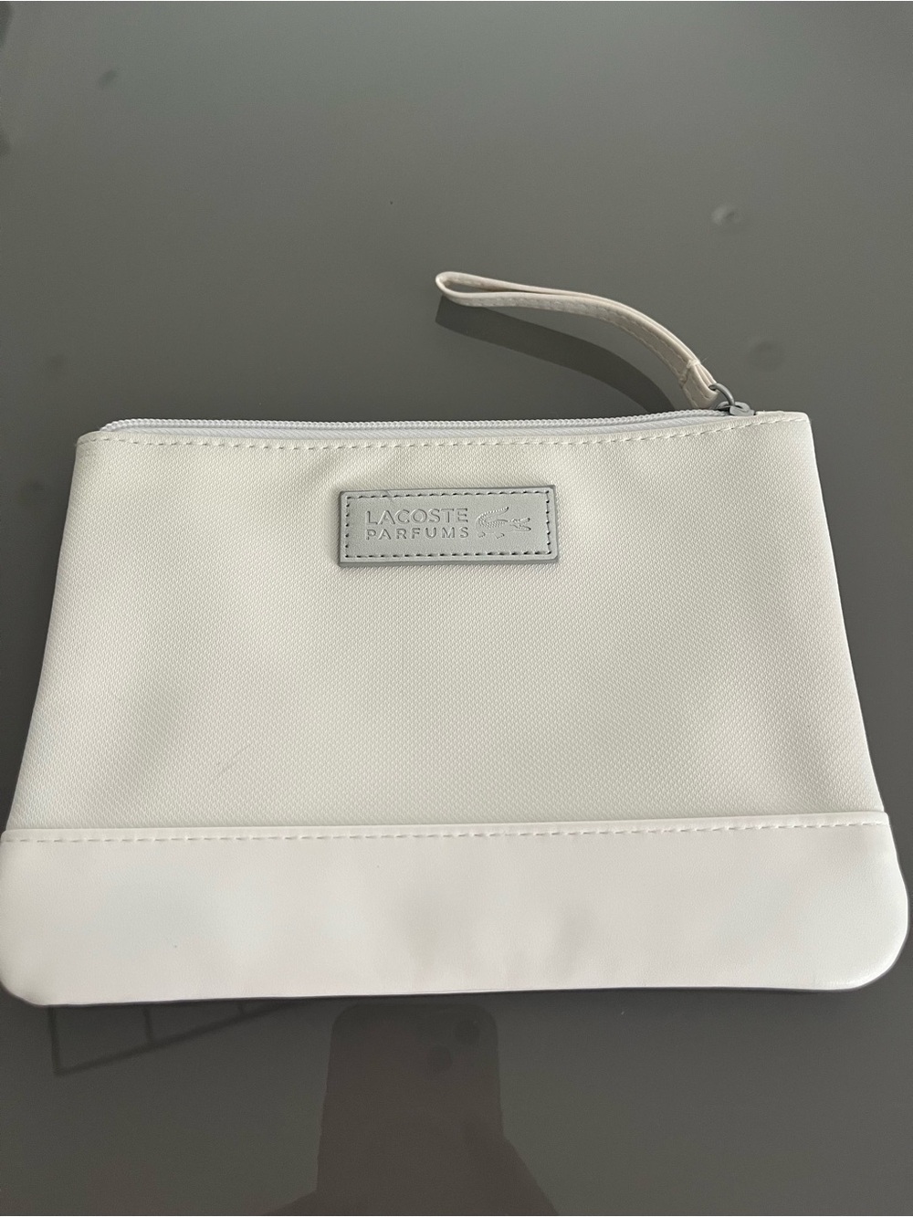 Lacoste White Wristlet Pouch with Logo Patch